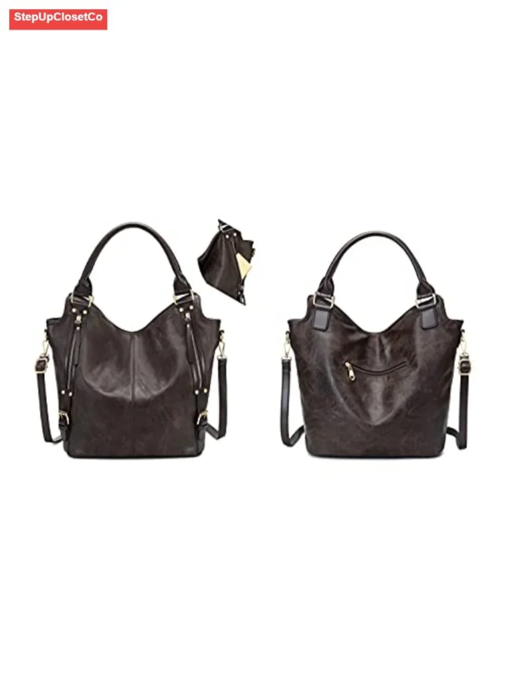 Faux Leather Hobo Tote Bag Adjustable Strap Women's Handbag